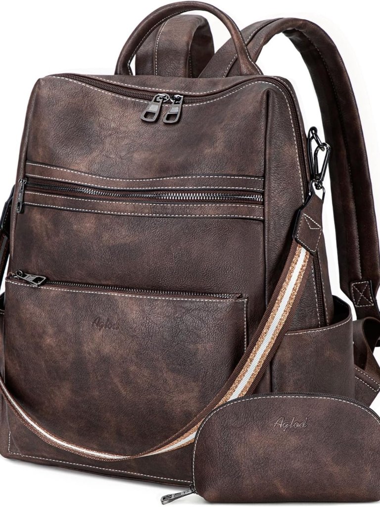 Vegan Leather Laptop Backpack For Women 15.6 Inch Work Backpack Purse For Travel